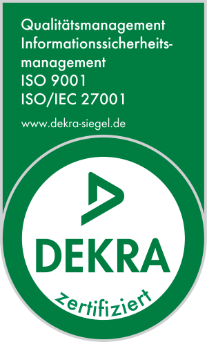 Dekra ISO 9001 und 27001 Logo